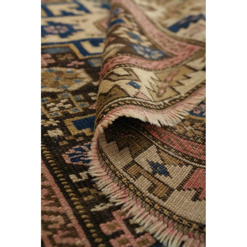 Hand Knotted Oriental 100% Wool Carpet Traditional Geometric Beige & Ivories Kazak Area Rug - 3' 9'' X 3' 0''