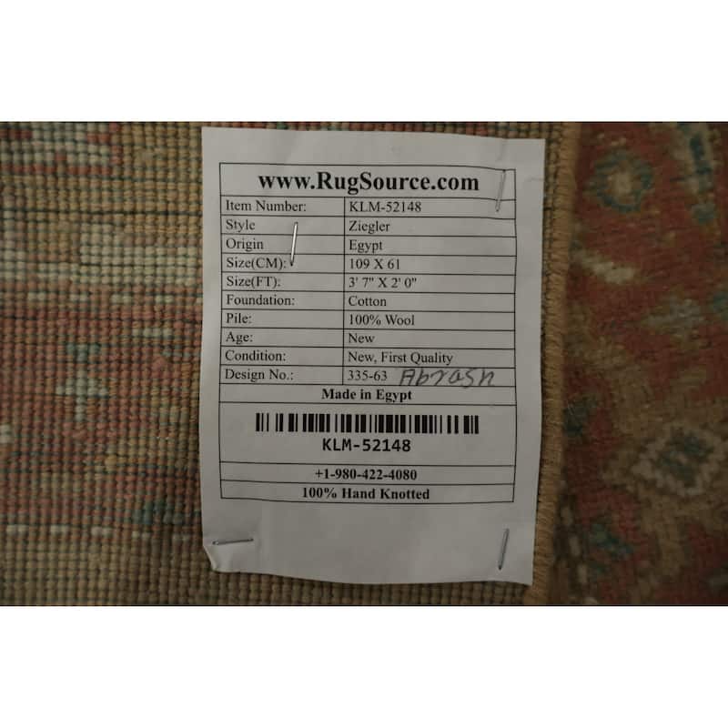 Hand Knotted Oriental 100% Wool Carpet Traditional All-Over Brown Ziegler Area Rug - 3' 7'' X 2' 0''