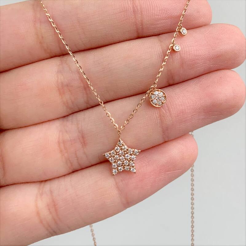 Joelle Collection Diamond Star Necklace 14K Gold 1/5 ct TDW Adjustable to 16-18-inch Chain