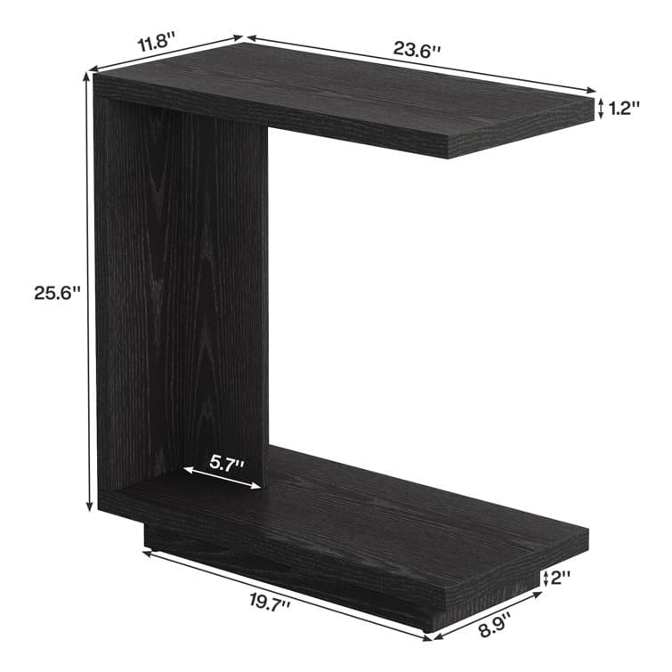 C-Shaped Side Table, 2-Tier Narrow End Table Wood Bedside Table
