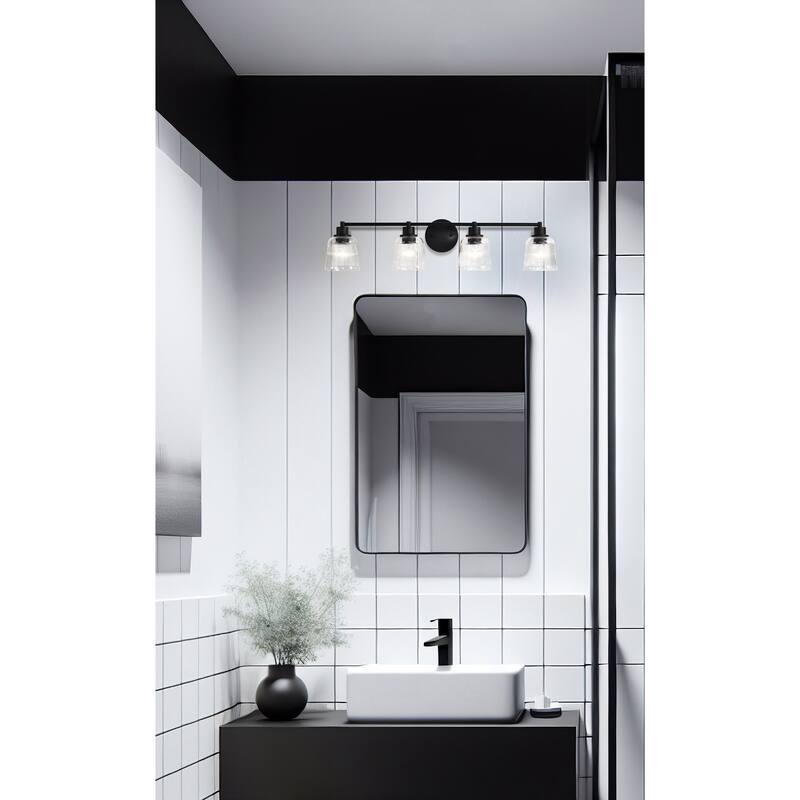 Grayson 4 Light Vanity Matte Black Finish Clear Ribbed Glass - Matte Black
