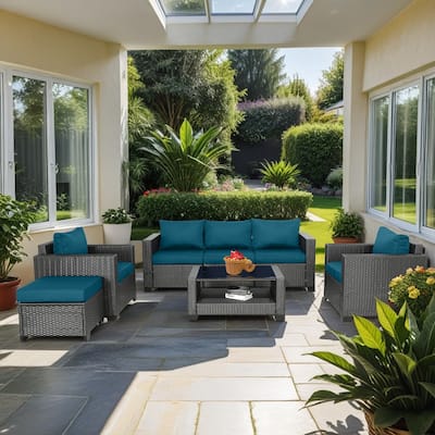 7-Piece Wicker Outdoor Sectional Set with Cushions and Table