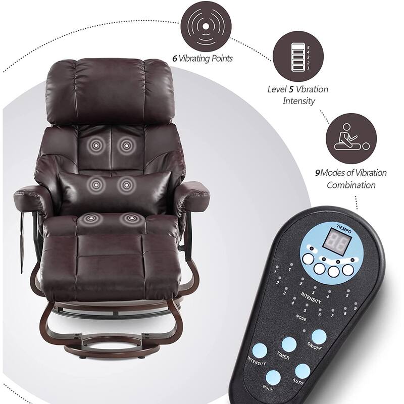 MCombo Recliner Chair with Ottoman Vibration Massag Faux Leather 9068