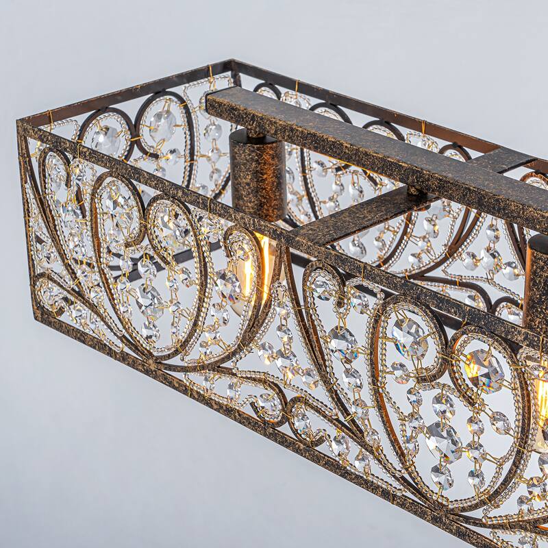 Vintage Glam 4-Light Linear Crystal Pendant Light for Kitchen Island Dining Room