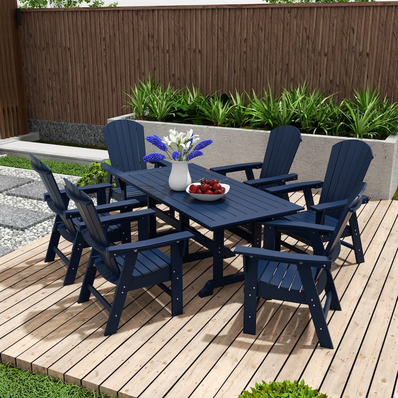 Altura 7-Piece Poly Eco-Friendly All Weather Outdoor Dining Set with Armchairs - Navy Blue