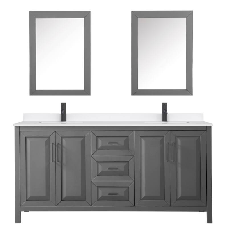Daria 72-inch Double Vanity, Single Hole Quartz Top, Med Cabinets