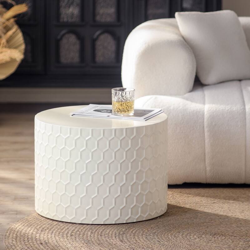 Stylish Nesting Coffee Table Set Modern Round Coffee Table with Honeycomb Design, for Living Room, 2-Piece Set