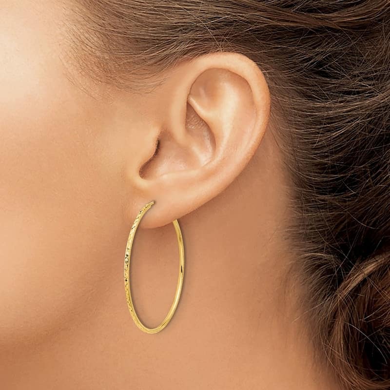 Curata 14k Yellow Gold Sparkle Cut Endless Hoop Earrings - 40x1.5mm