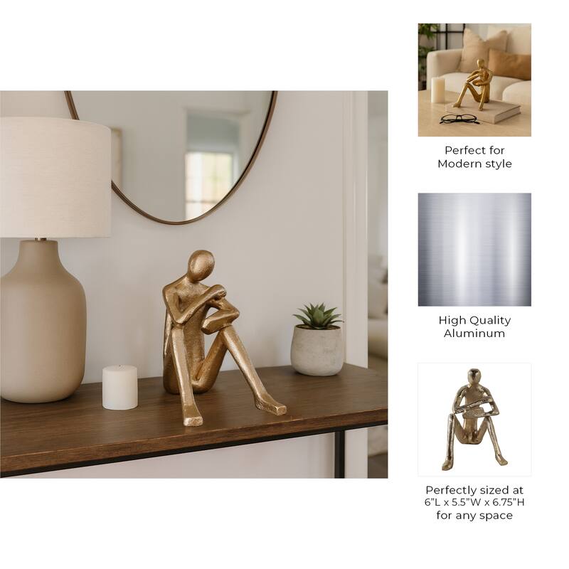 Sitting Man Sculpture Figurine for Home Decor - 6.75", Gold - 6.75"