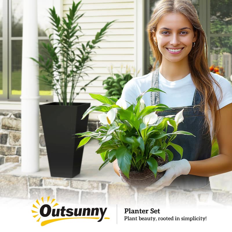 Outsunny 28" Tall Plastic Flower Pot, Set of 3, Large Outdoor & Indoor Plastic Garden Planters, for Entryway, Patio, Yard