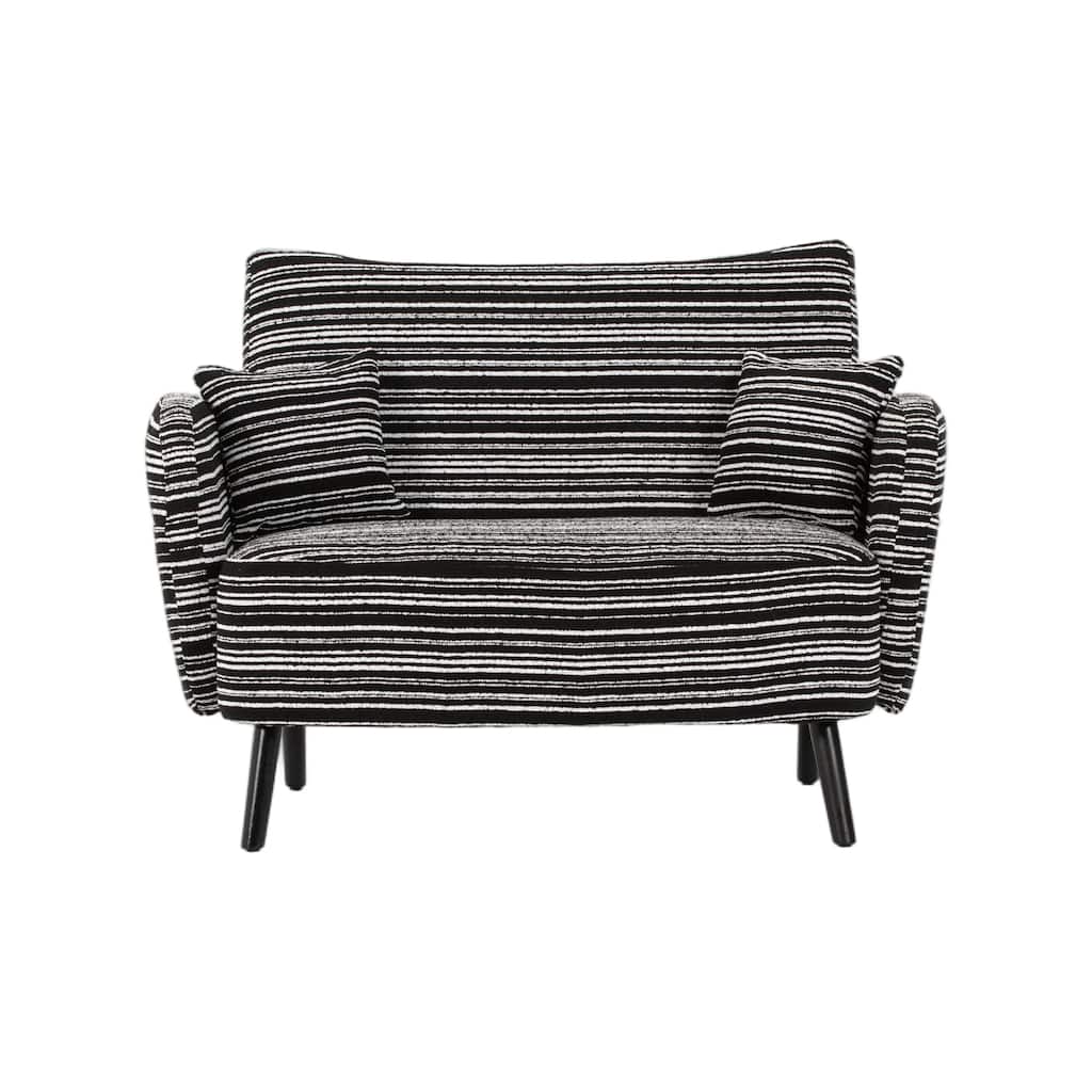 Modern 2-Seater Sofa Deep-Seated Sofa with Armrest Pillows & Side Storage Pockets, for Bedroom, Apartment, Black