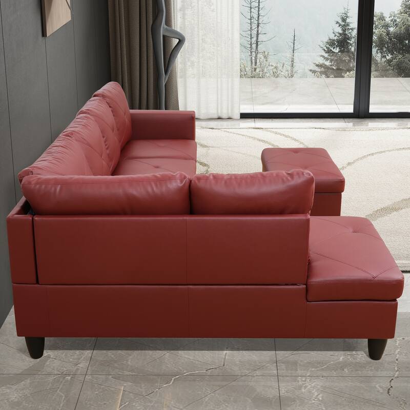 L-Shaped PU Leather Sofa & Chaise with Ottoman