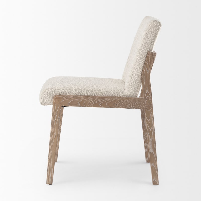 Tahoe Cream Boucle Fabric Seat With Light Brown Solid Wood Frame Armless Dining Chair - 20"W x 24.8"D x 33.6"H
