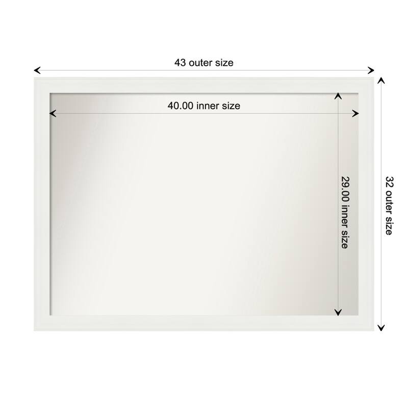 Vanity White Narrow Framed Non-Beveled Custom Wall Mirror, Bathroom Vanity Mirror - Outer Size: 43.5 x 32.5