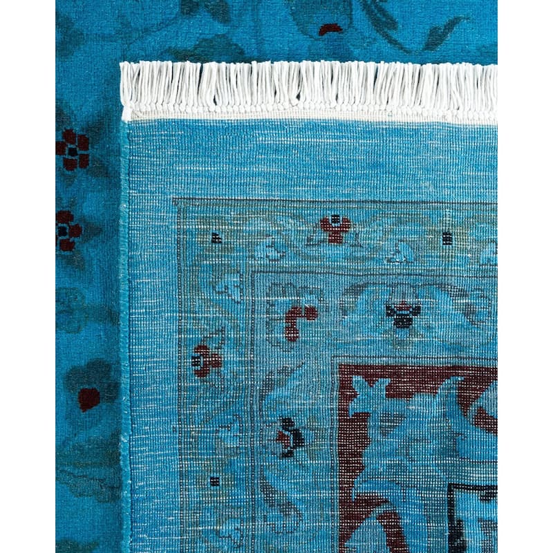 Overton Hand Knotted Wool Vintage Inspired Modern Contemporary Overdyed Blue Area Rug - 10' 1" x 14' 2"
