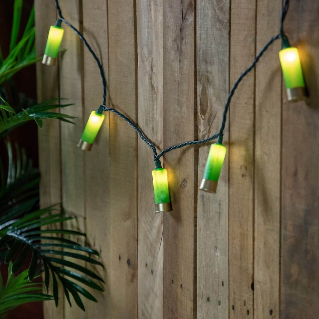 10-Count Green and Gold Shotgun Shells Patio Light Set 5.75ft Green Wire