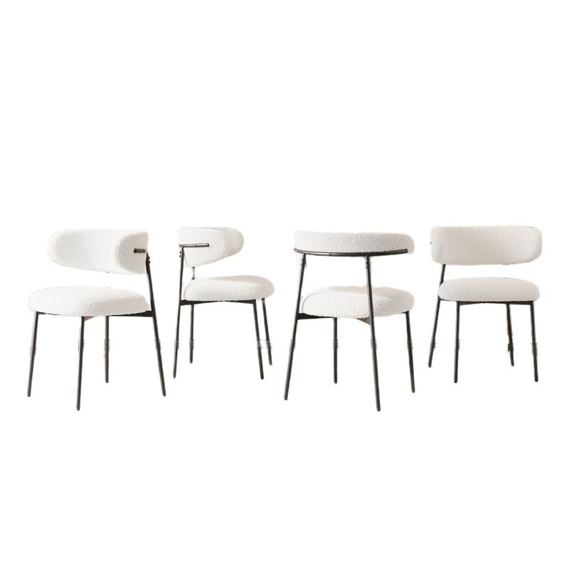 White Modern Dining Chairs, Teddy Velvet with Metal Legs - Set of 4