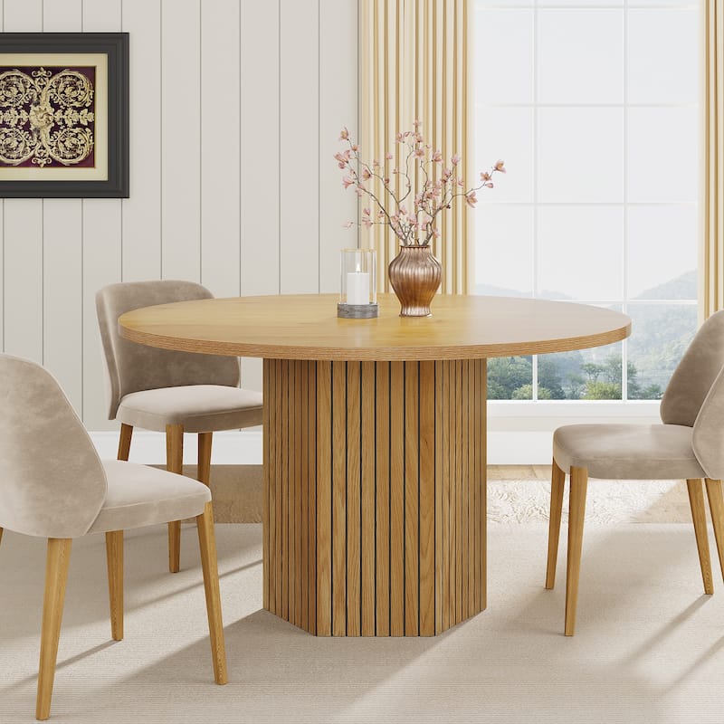 Oak Wood Round Dining Table, Kitchen Living Room Bistro Accent Table - Natural Oak