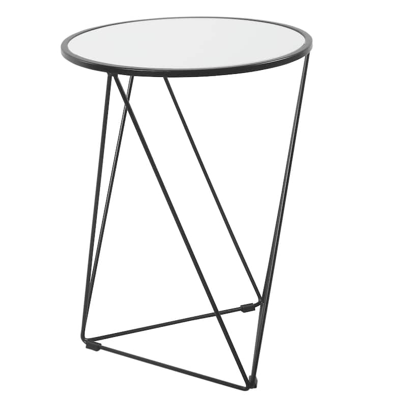 HomePop Metal Accent Table Triangle Gold Base Round Mirror Top