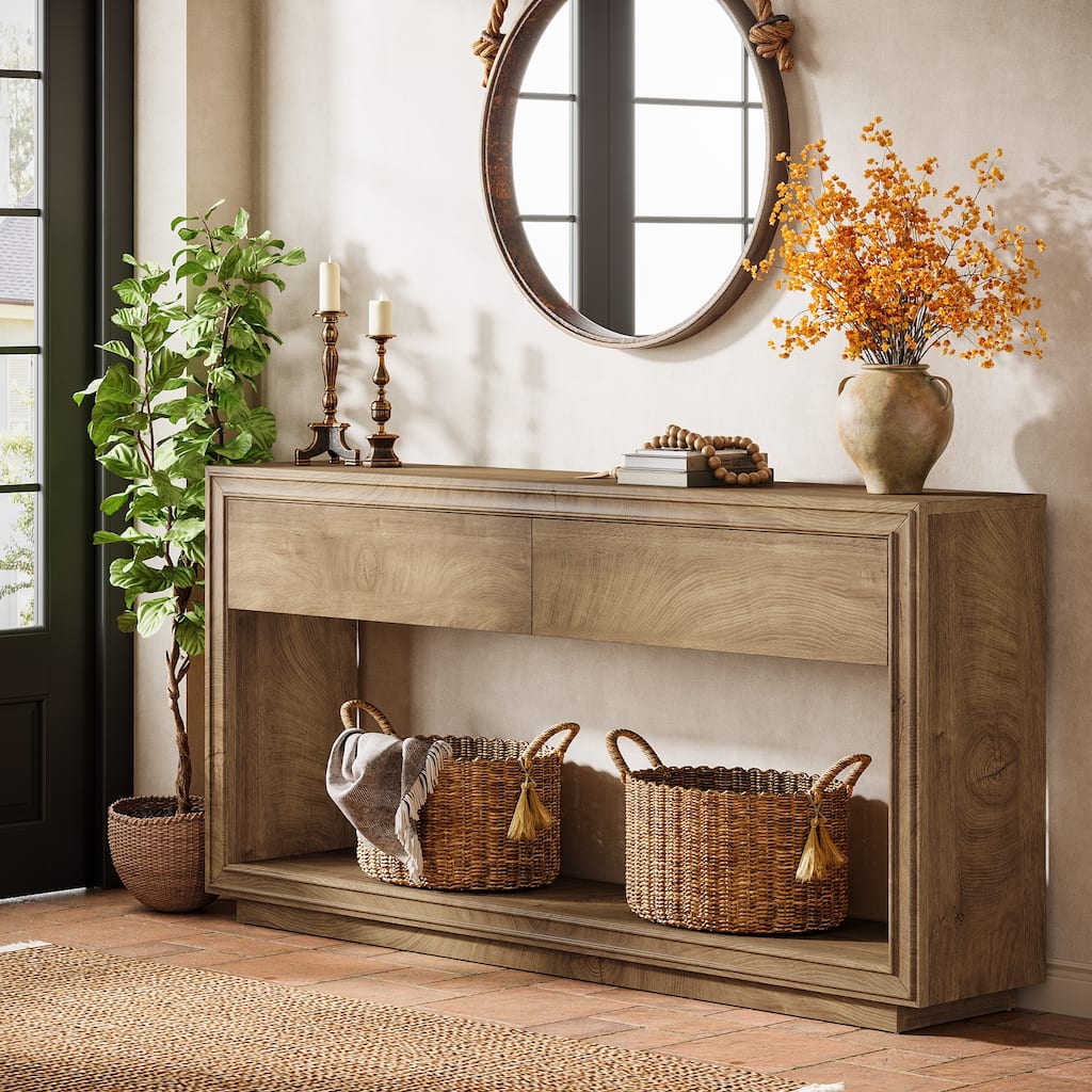 63" Farmhouse Entryway Table with Storage for Living Room