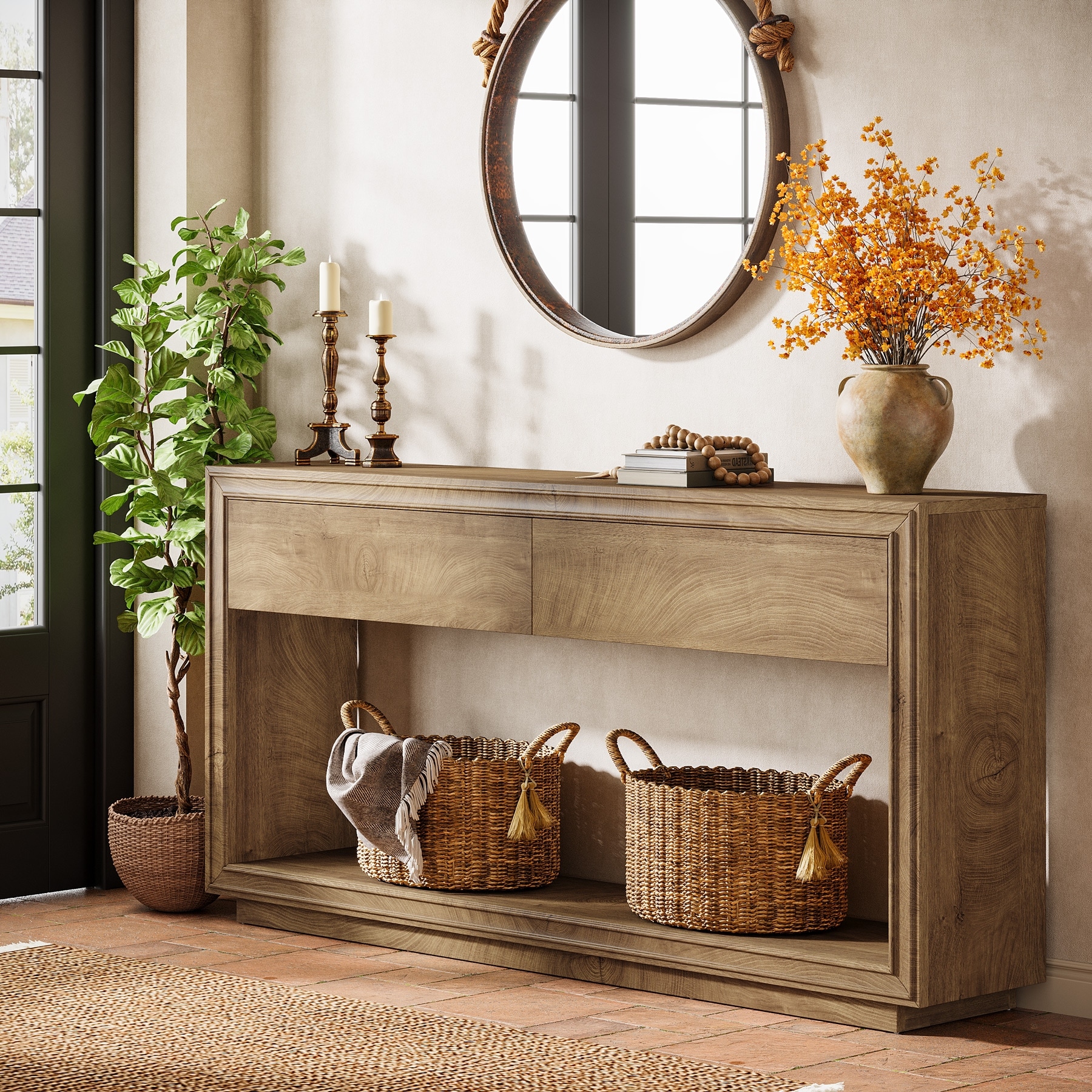 63" Farmhouse Entryway Table with Storage for Living Room