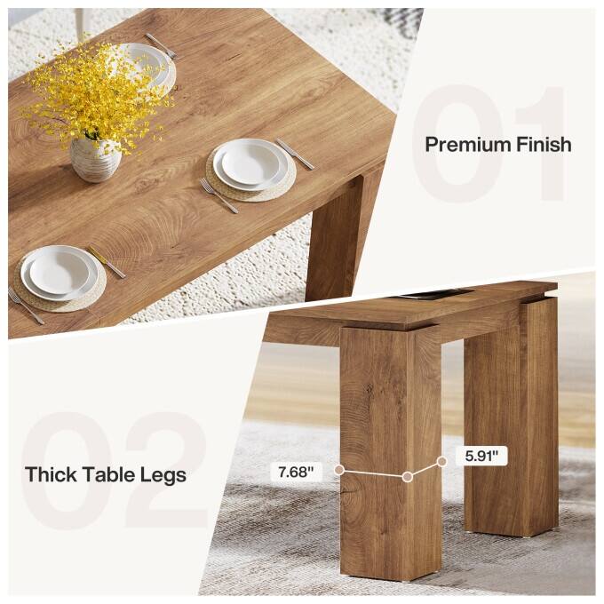 Extra Long Wood Dining Table, 86 Inches Modern Kitchen Table