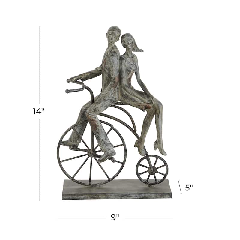 Polystone People Decorative Sculpture with Bike - Gray - Roche River Decor