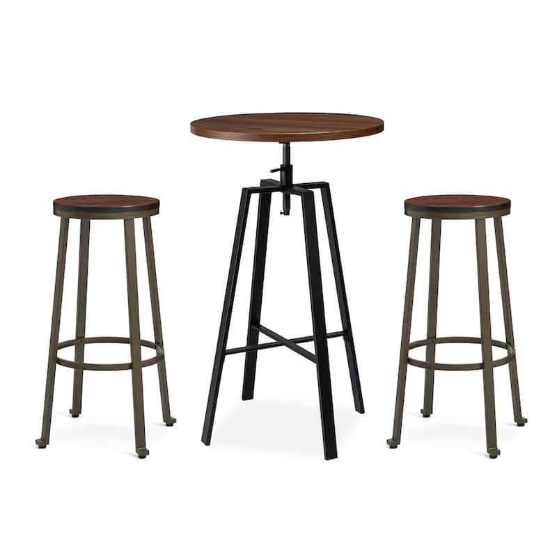 Glitzhome Farmhouse Elm Wood Top Steel Bar Stools Pub Table Set