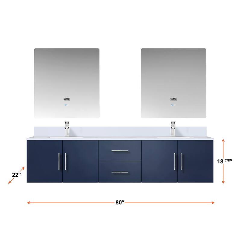 Geneva 80 in. W x 22 in. D Dark Grey Double Bath Vanity, White Quartz Top, Faucet Set, and 30 in. LED Mirrors