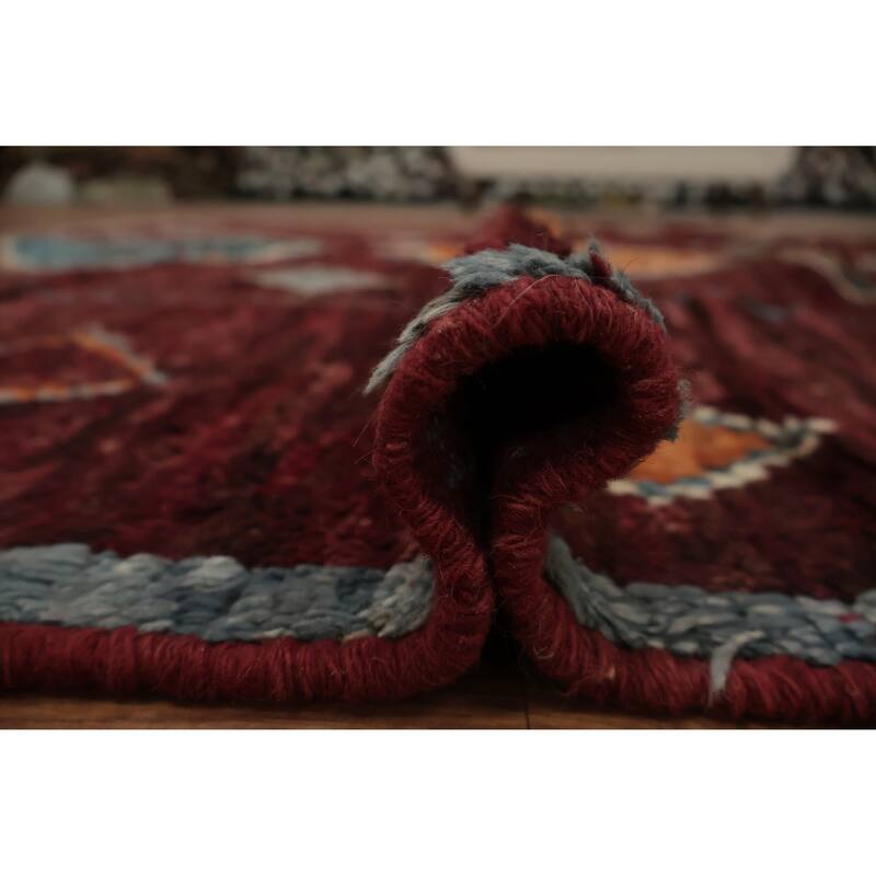Hand Knotted Oriental 100% Wool Carpet Modern Tribal Red Moroccan Area Rug - 10' 0'' X 6' 9''