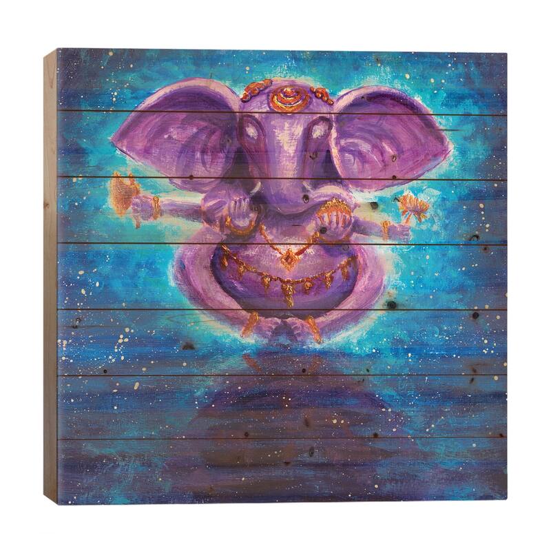 Ganesh, Beautiful Art Hindu Gods Ganesh Print On Wood by Valery Rybakow - Multi-Color - 26x26x1.5