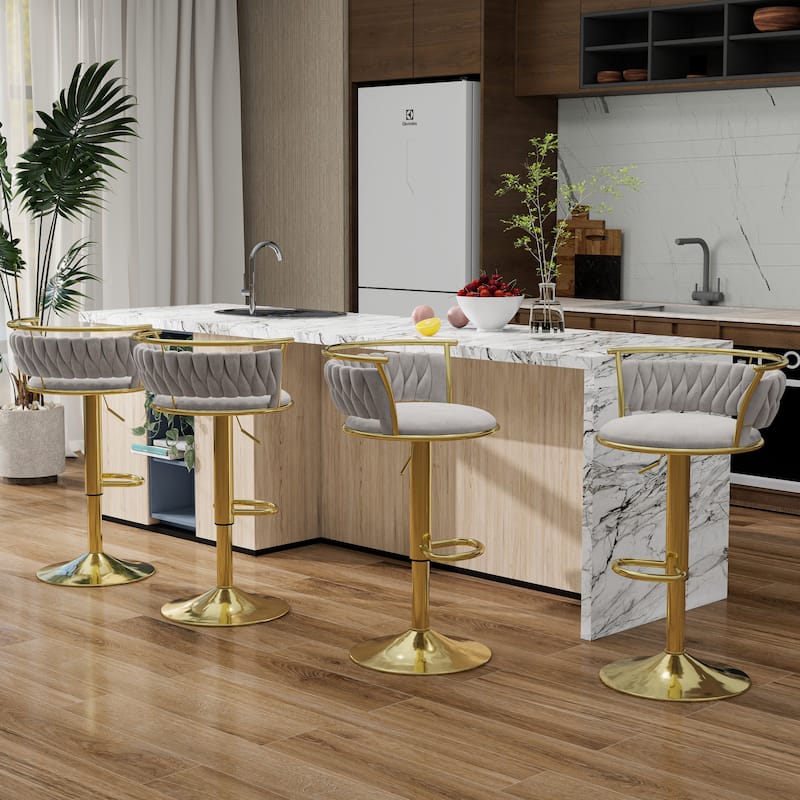 Modern Velvet 26" Adjustable Swivel Bar Stools (Set of 4) - Grey