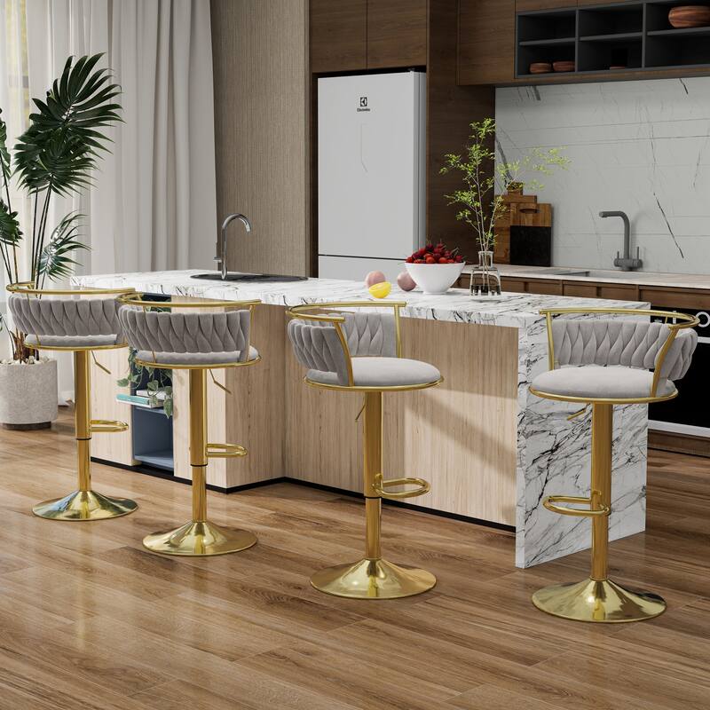 Modern Velvet 26" Adjustable Swivel Bar Stools (Set of 4) - On Sale ...