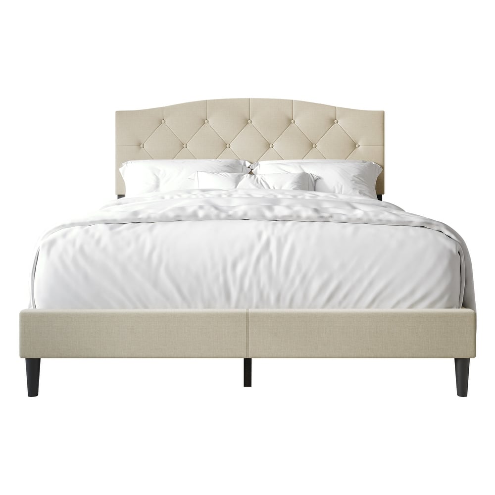 CraftPorch Classic Diamond Button Tufted Upholstered Platform Bed