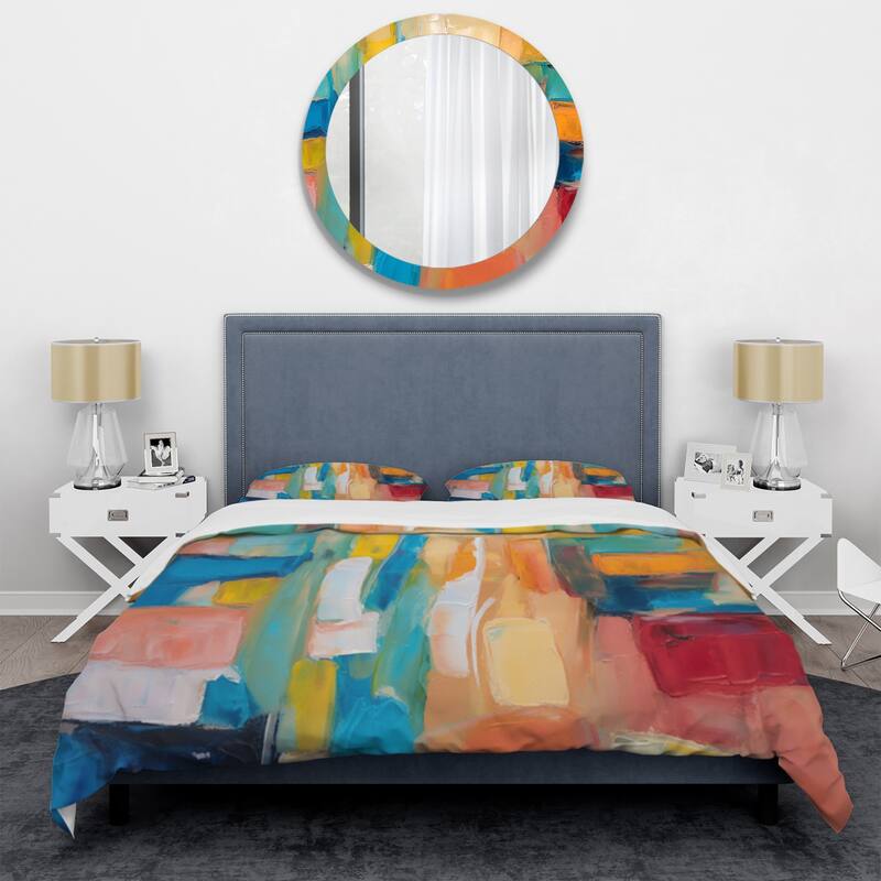 Designart "Vibrant Cubist Colourfields" Multicolor Modern - Bedding Cover Set With Shams