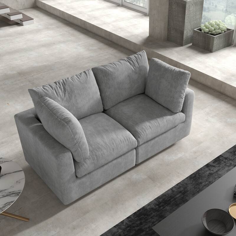 67" Modern Loveseat Sectional Sofa for Living Room,Chenille Modular Couch, Removable Cover, Spring Cushions, Solid Wood Frame