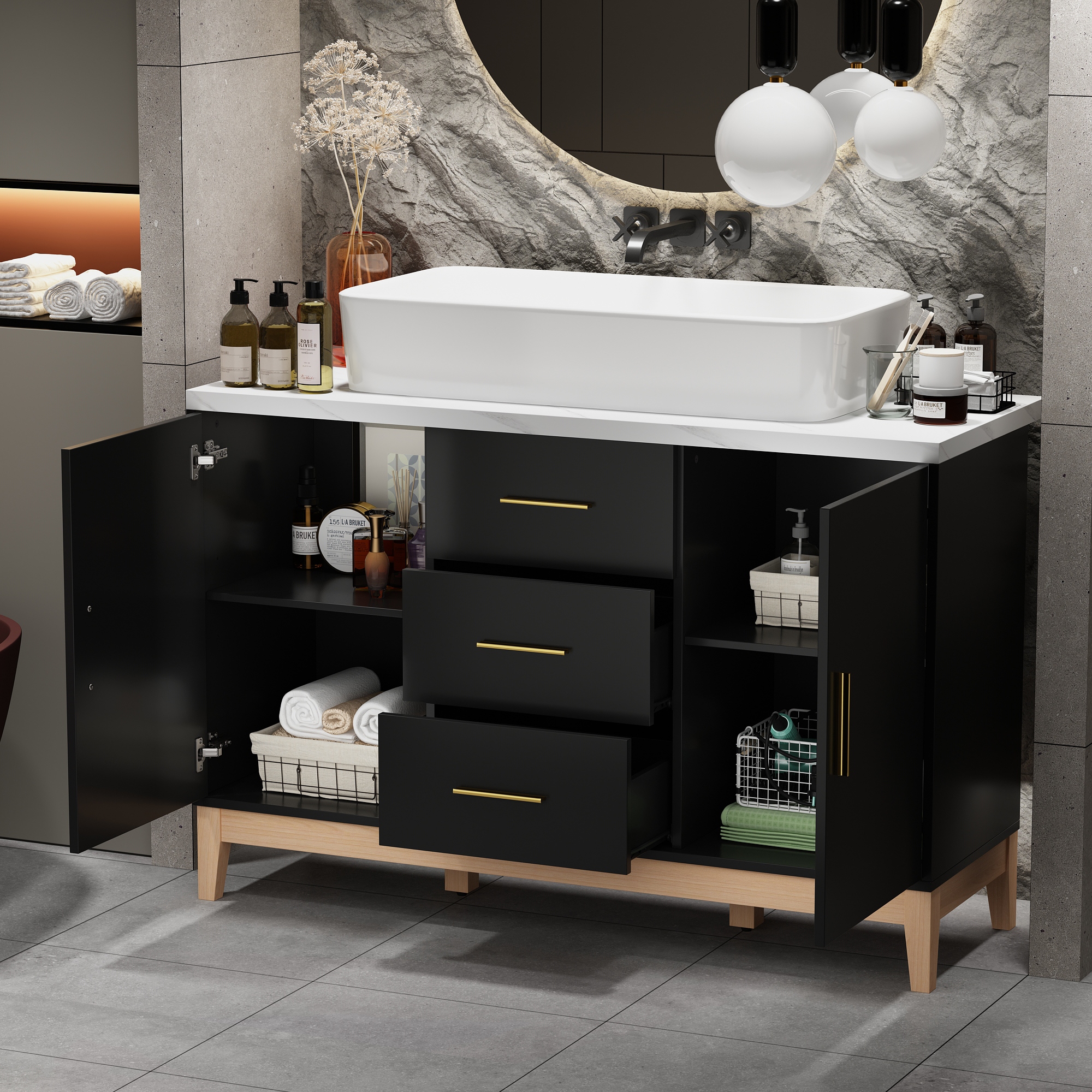 Bathroom vanity shop with raised sink