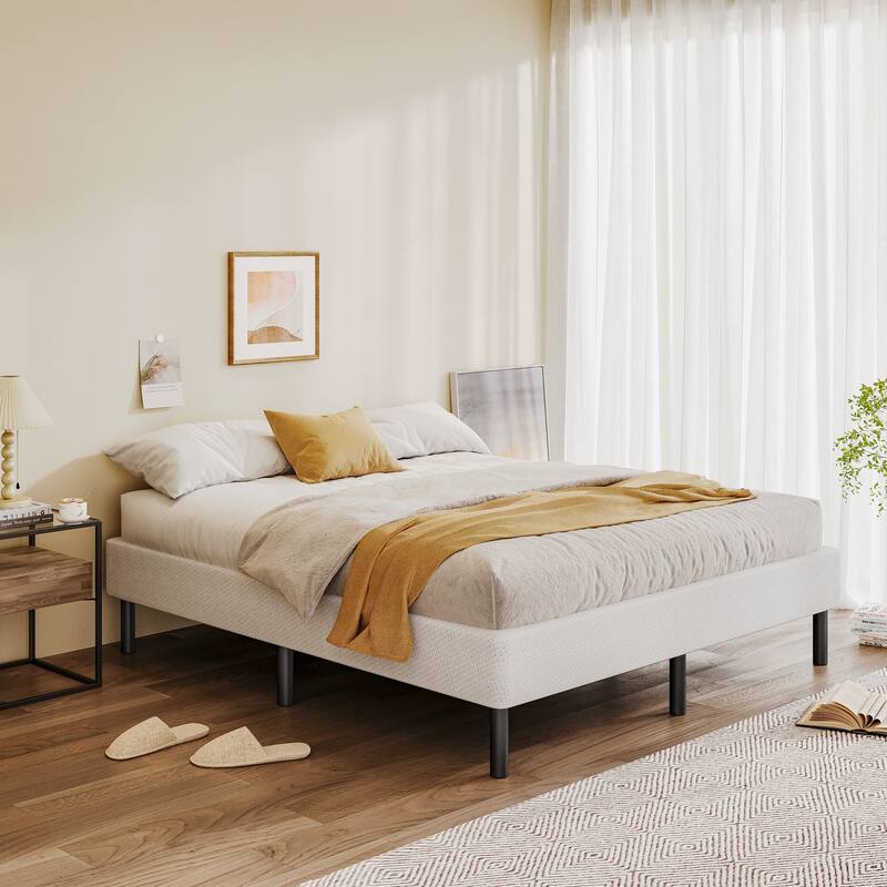 14" High Legs Included Metal Box Spring With Frabric Cover, Sturdy Mattress Foundation, Easy Assembly