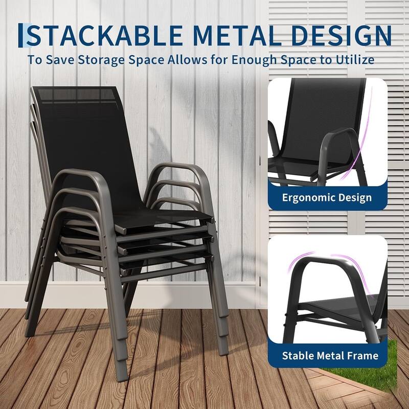 4-Pack Outdoor Stackable Dining Chairs High-Back Textilene Fabric Chairs