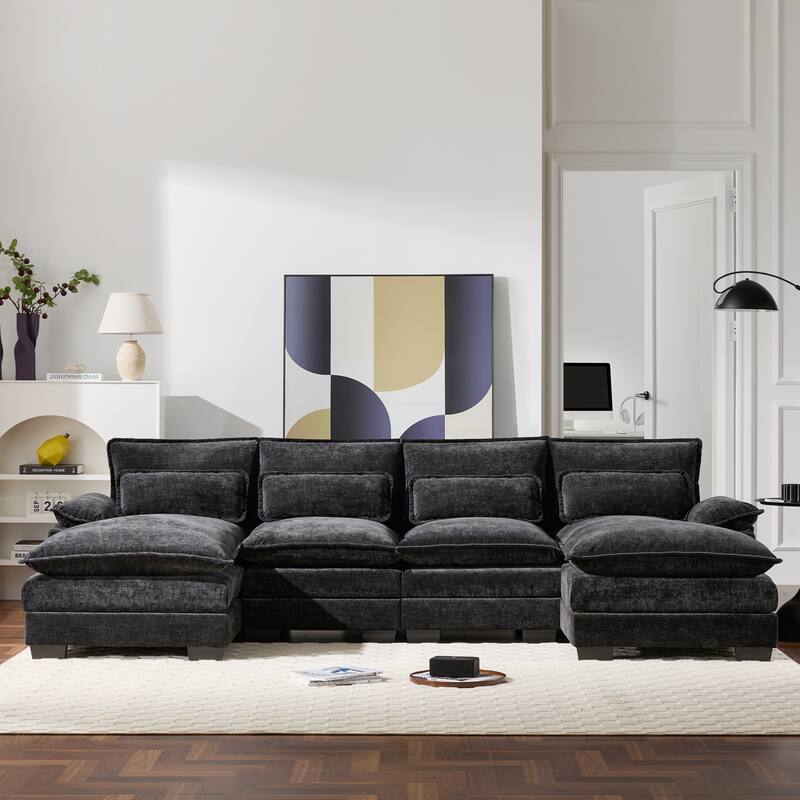 Merax Modern U-shaped Sectional Sofa with Waist Pillows, and Chaise Lounge