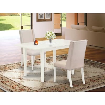 HomeStock 3-Piece Linen White Finish Rectangular Solid Wood Top with Butterfly Leaf Dining Table Set