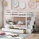 preview thumbnail 1 of 17, Cabin Design Twin Over Twin Wood Bunk Bed,Three Drawers Under-Bed and Shelf Besides Staircase White