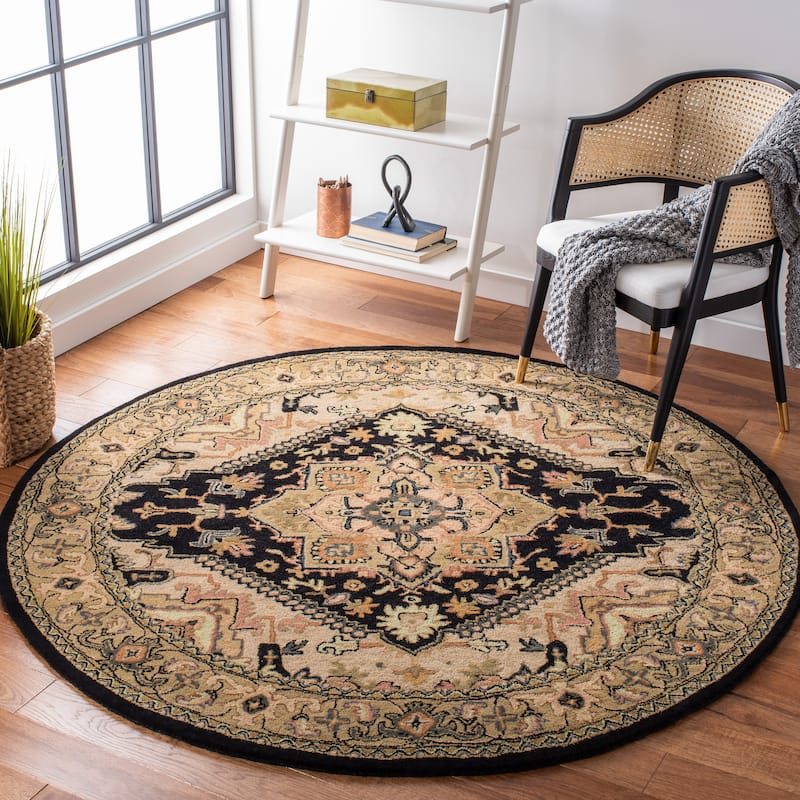 SAFAVIEH Handmade Heritage Asia Traditional Oriental Wool Rug - 6' Round - Black/Gold