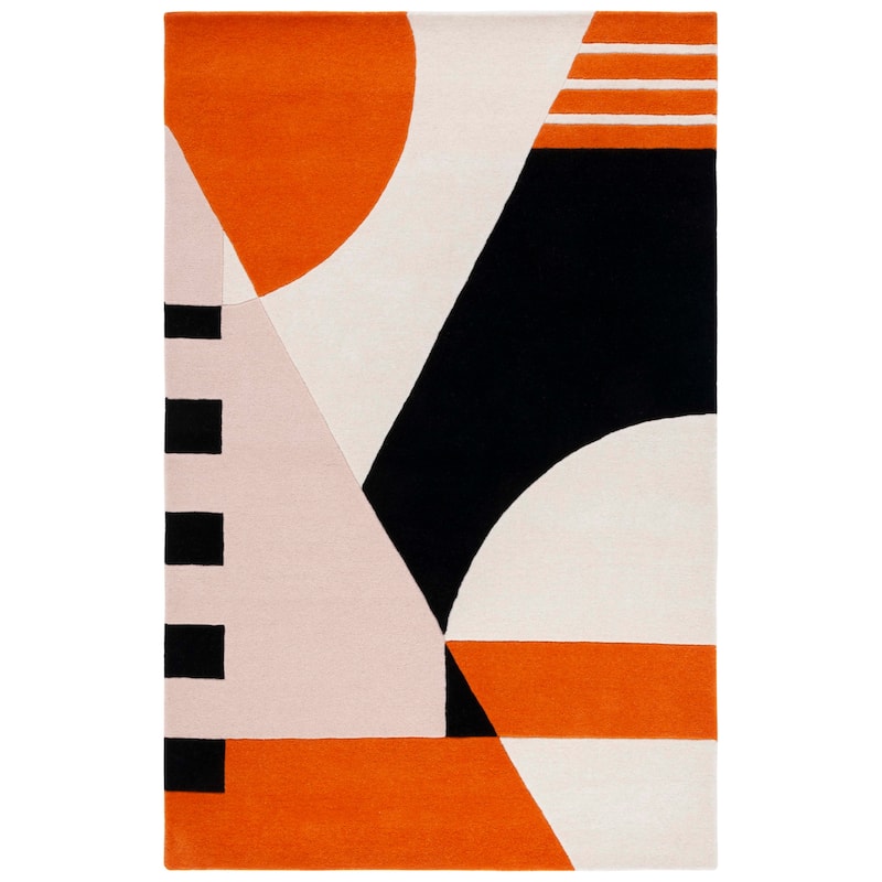 SAFAVIEH Handmade Rodeo Drive Willow Mid-Century Modern Abstract Wool - 6' x 9' - Ivory/Rust - Runner/Rectangle