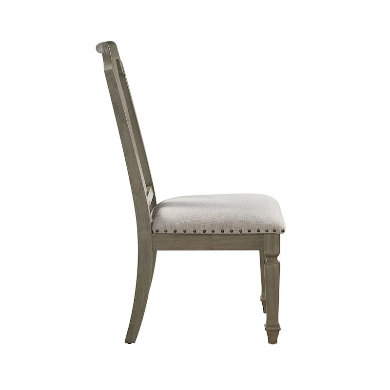 Side Chair with Fabric Seat and Fiddle Back, Set of 2, Brown