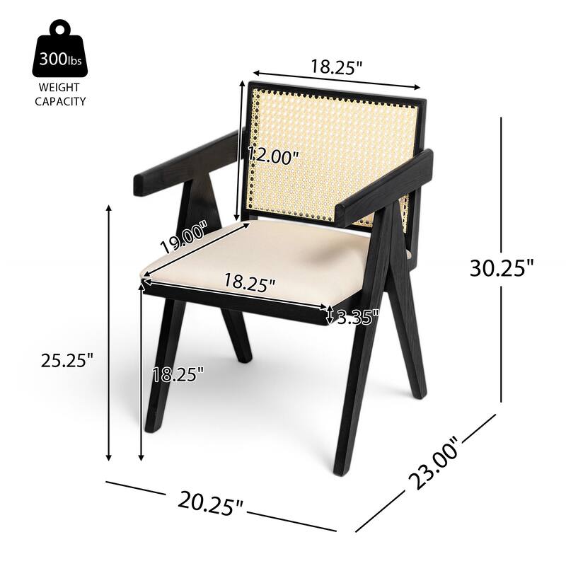 Farmhouse Kitchen Chairs Set of 2, Rattan Back Upholstered Arm Chairs