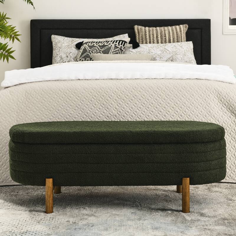 Ottoman Oval Storage Bench,Rubber Wood Legs