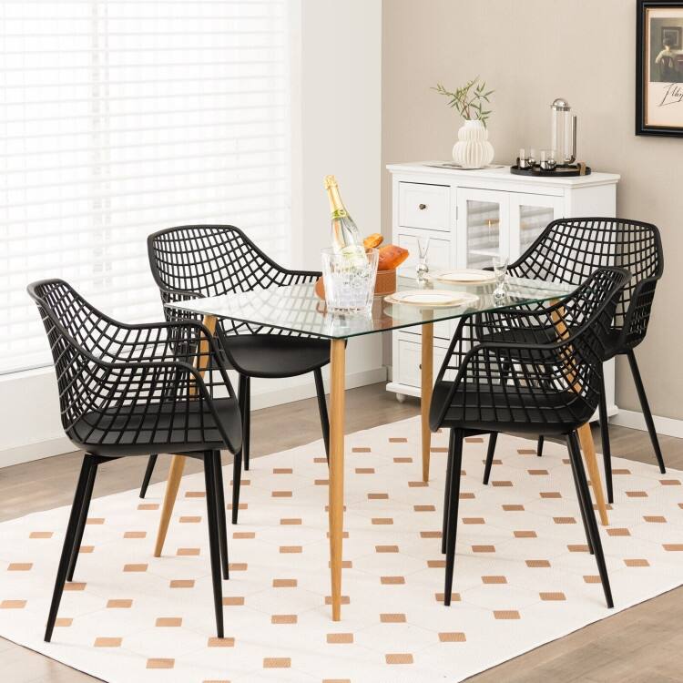 Set of 4 Heavy Duty Modern Dining Chair with Airy Hollow Backrest - 22.5" x 21" x 34"