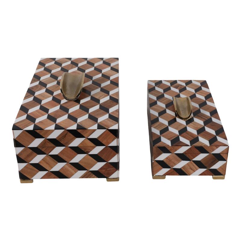 Resin Decorative Boxes with Metallic Accent (Set of 2) - 5" & 2" Black - 14" x 8" x 5.25"