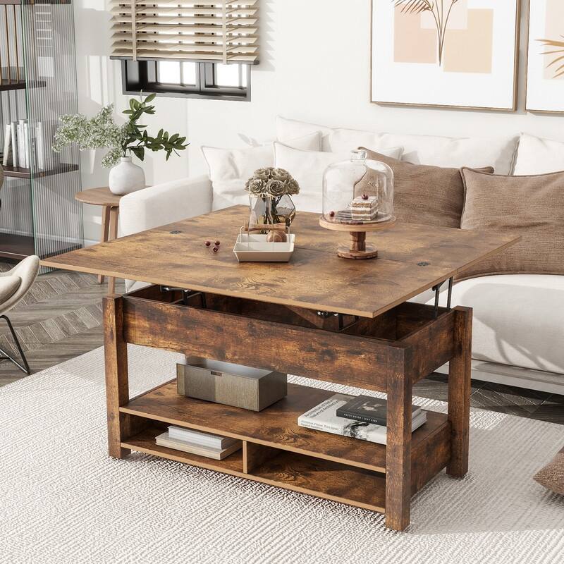 Living Room Wood Coffee Table with Lift Top,Modern Cocktail Table with Storage Shelves
